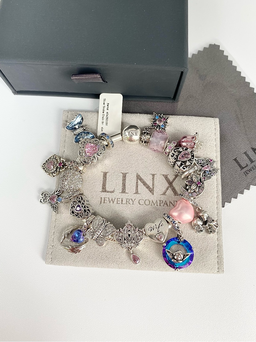 Linx Snake Chain Bracelet with Wife Themed Charms 925 sterling silver